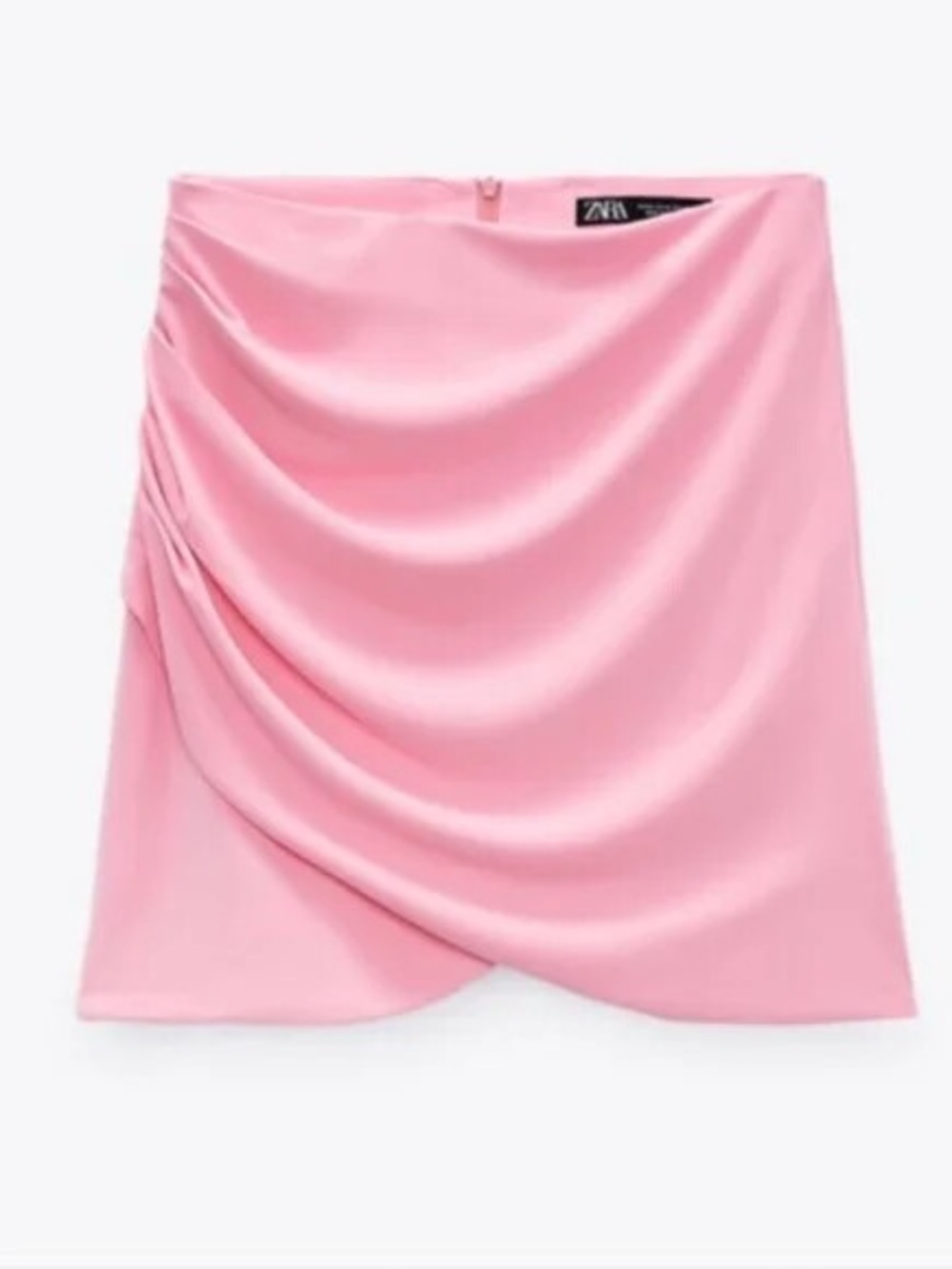 Zara Light Pink Draped Satin Mini Skirt
